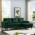 Canapé sectionnel convertible en velours en forme de L avec lit gigogne et méridienne de rangement, vert, 3 places