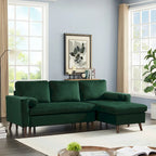 Canapé sectionnel convertible en velours en forme de L avec lit gigogne et méridienne de rangement, vert, 3 places