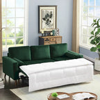 Canapé sectionnel convertible en velours en forme de L avec lit gigogne et méridienne de rangement, vert, 3 places