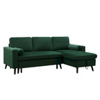 Canapé sectionnel convertible en velours en forme de L avec lit gigogne et méridienne de rangement, vert, 3 places
