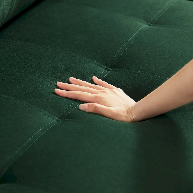 Canapé sectionnel convertible en velours en forme de L avec lit gigogne et méridienne de rangement, vert, 3 places