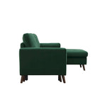 Canapé sectionnel convertible en velours en forme de L avec lit gigogne et méridienne de rangement, vert, 3 places