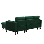 Canapé sectionnel convertible en velours en forme de L avec lit gigogne et méridienne de rangement, vert, 3 places