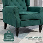 Fauteuil d'appoint haut capitonné avec pieds en bois, vert foncé