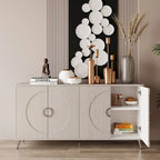 Bahut buffet moderne à 4 portes avec pieds en métal, couleur champagne