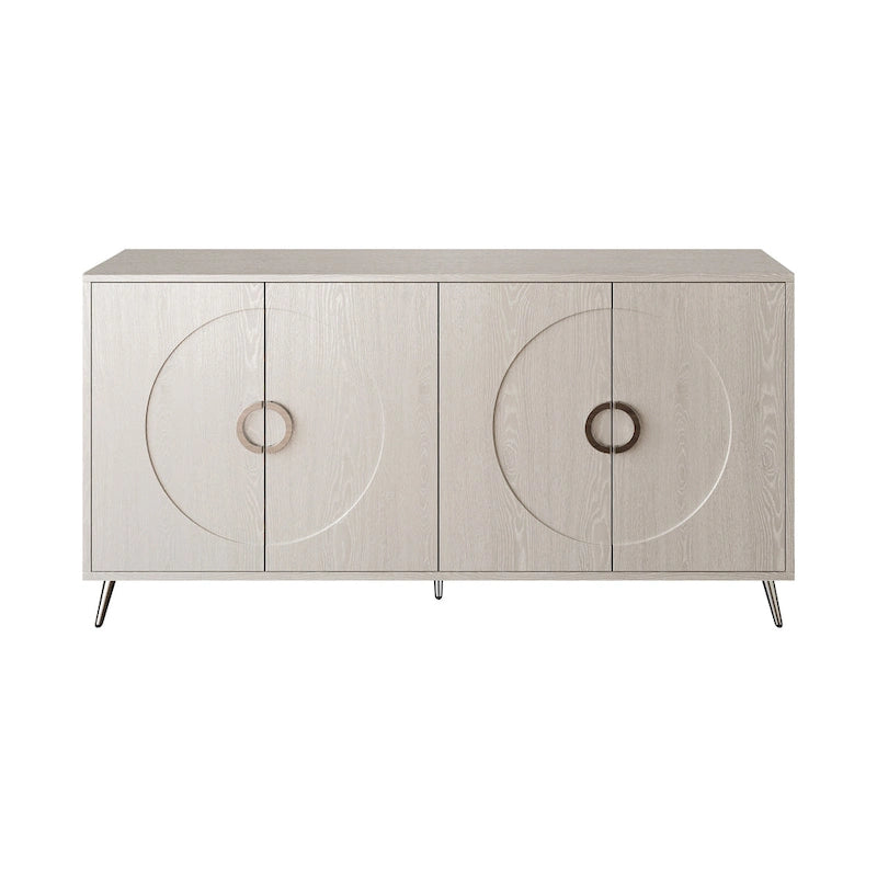 Bahut buffet moderne à 4 portes avec pieds en métal, couleur champagne