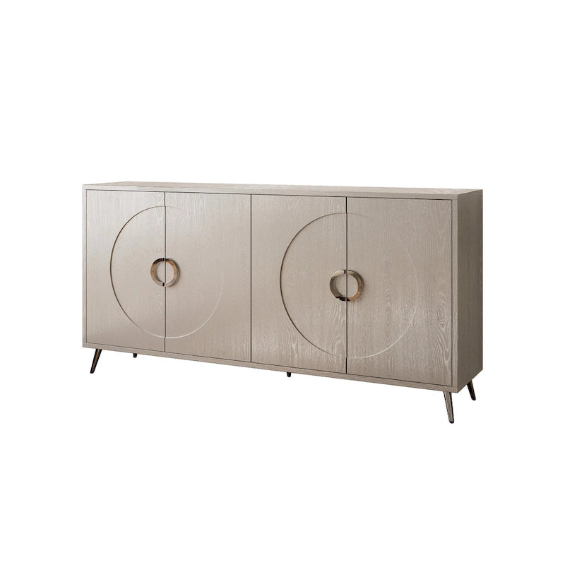Bahut buffet moderne à 4 portes avec pieds en métal, couleur champagne