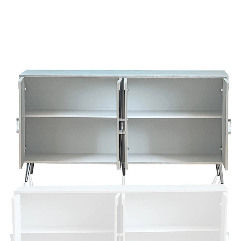 Bahut buffet moderne à 4 portes avec pieds en métal, couleur champagne