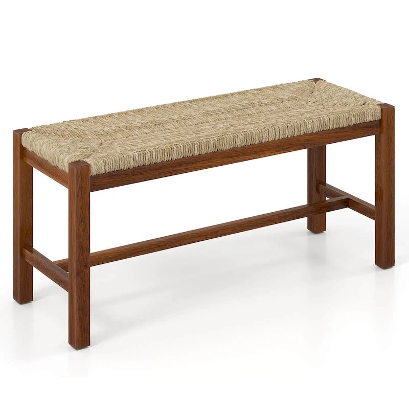 Banc en bois d'hévéa de 101,6 cm avec assise en jonc de mer tressé, noyer / naturel