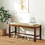 Banc en bois d'hévéa de 101,6 cm avec assise en jonc de mer tressé, noyer / naturel