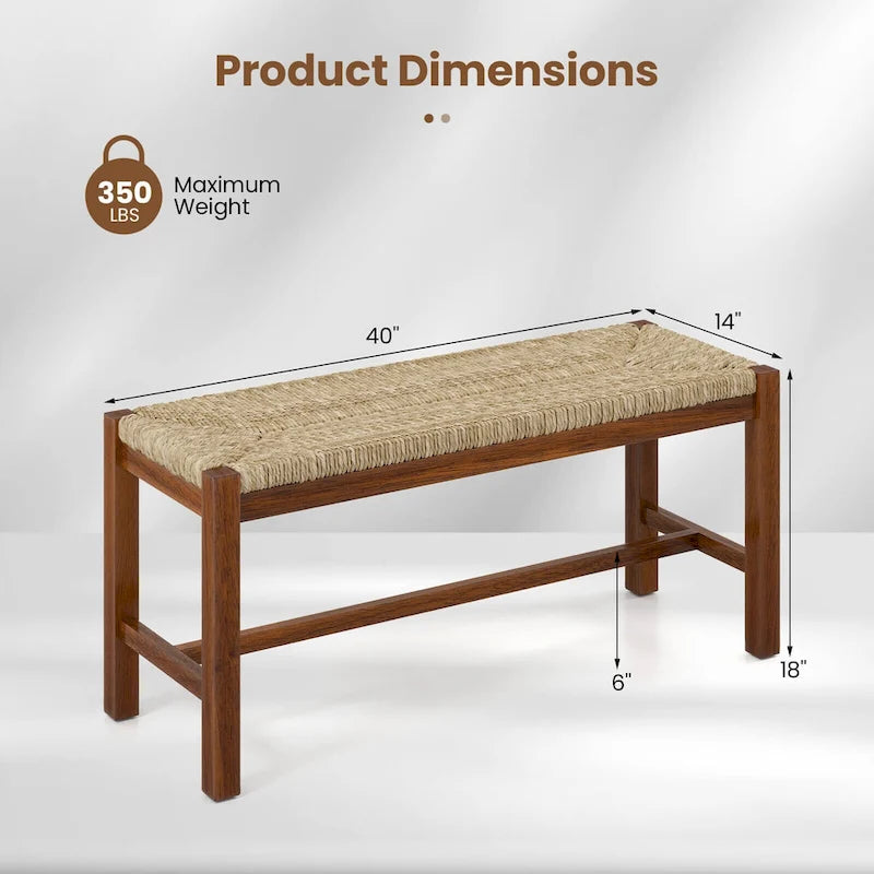 Banc en bois d'hévéa de 101,6 cm avec assise en jonc de mer tressé, noyer / naturel