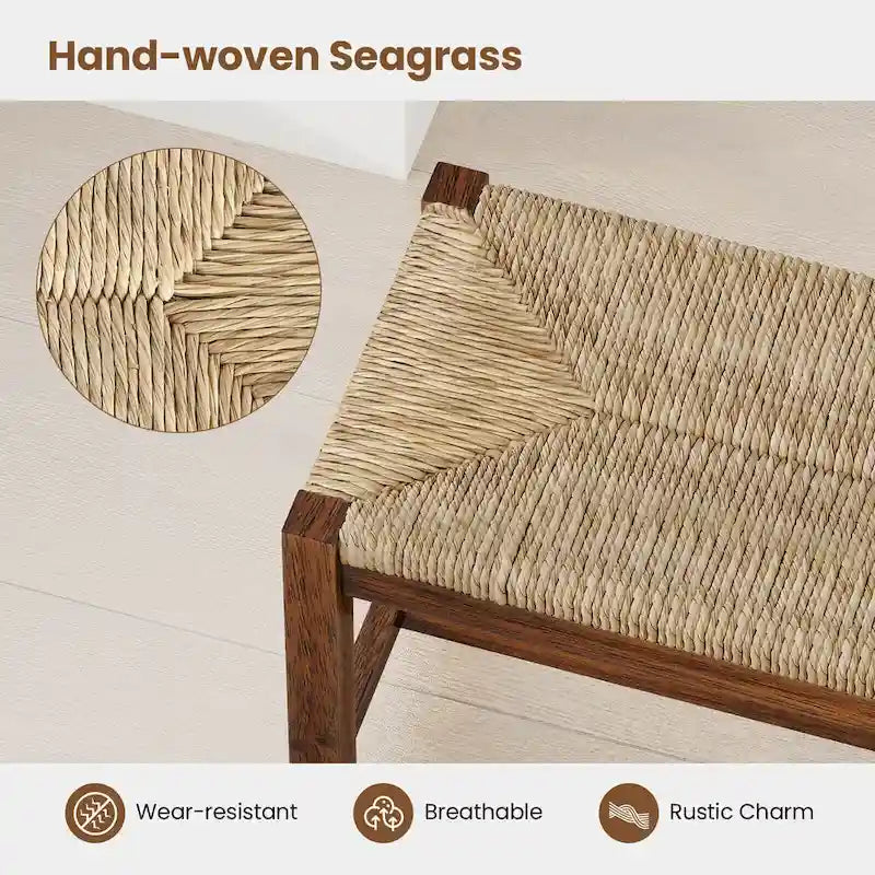 Banc en bois d'hévéa de 101,6 cm avec assise en jonc de mer tressé, noyer / naturel