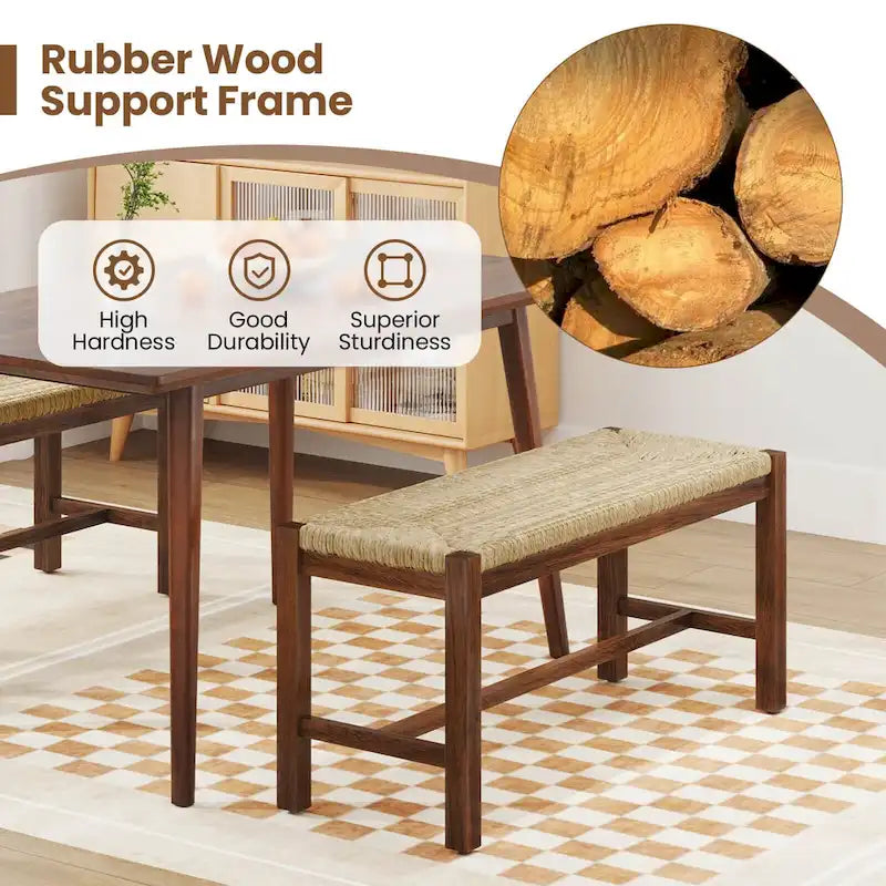 Banc en bois d'hévéa de 101,6 cm avec assise en jonc de mer tressé, noyer / naturel