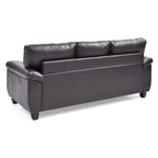 Canapé droit touffeté en similicuir marron avec accoudoirs évasés, 3 places