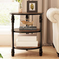 Table d'appoint ronde à 3 niveaux avec pieds colonnes et étagères de rangement, marron / chêne foncé