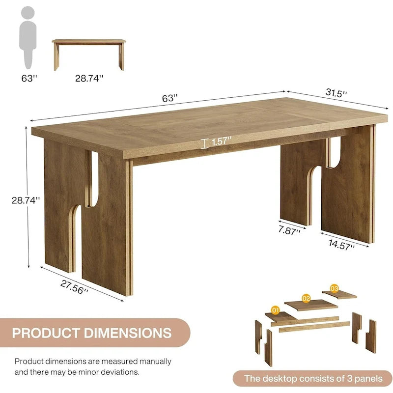 Table de salle à manger rectangulaire 160 cm, marron clair, 4 à 6 places