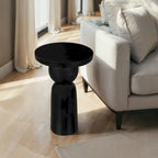 Table d'appoint ronde en bois de manguier de 30,5 cm avec pied tourné, noir mat