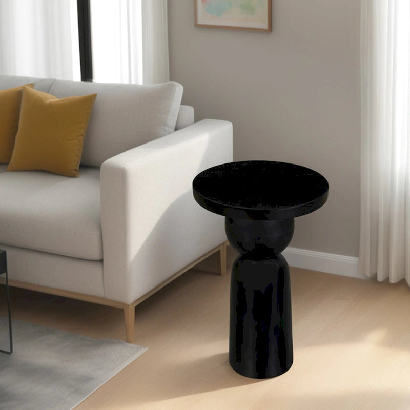 Table d'appoint ronde en bois de manguier de 30,5 cm avec pied tourné, noir mat