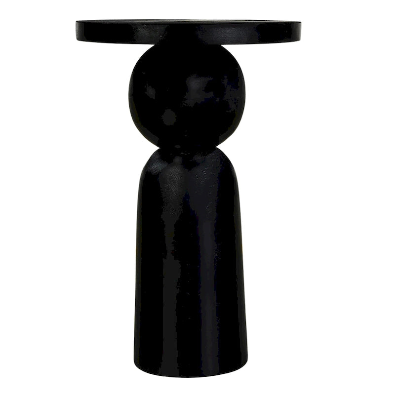 Table d'appoint ronde en bois de manguier de 30,5 cm avec pied tourné, noir mat
