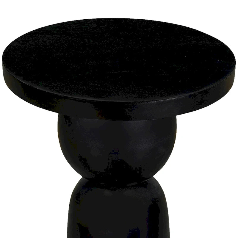 Table d'appoint ronde en bois de manguier de 30,5 cm avec pied tourné, noir mat