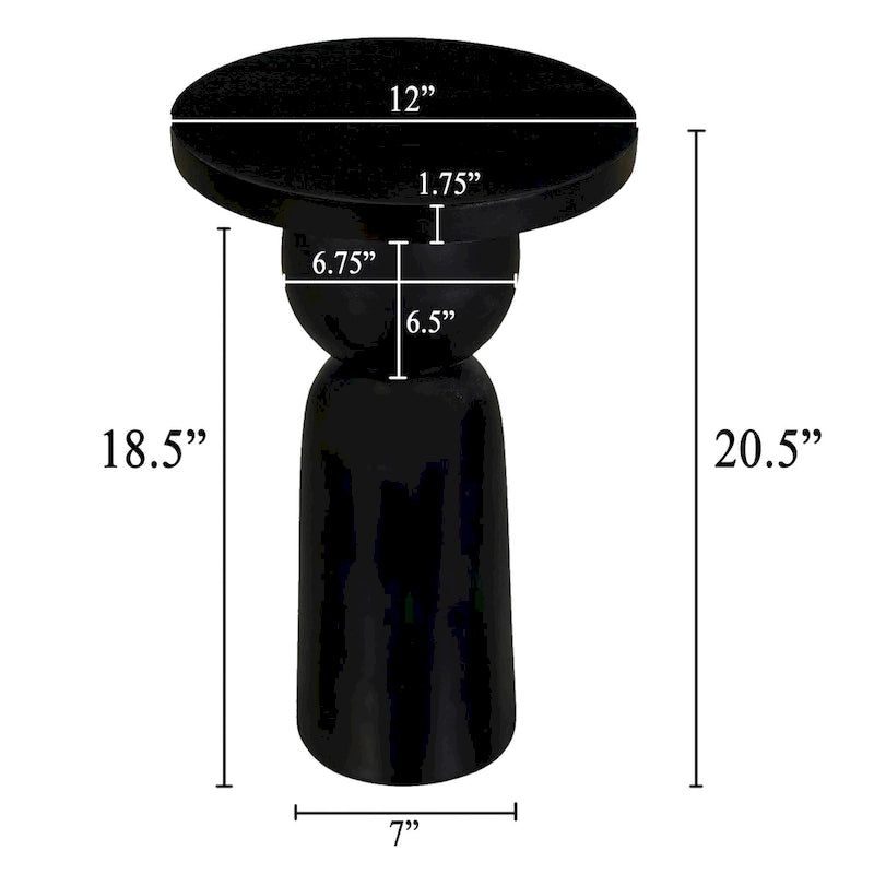 Table d'appoint ronde en bois de manguier de 30,5 cm avec pied tourné, noir mat