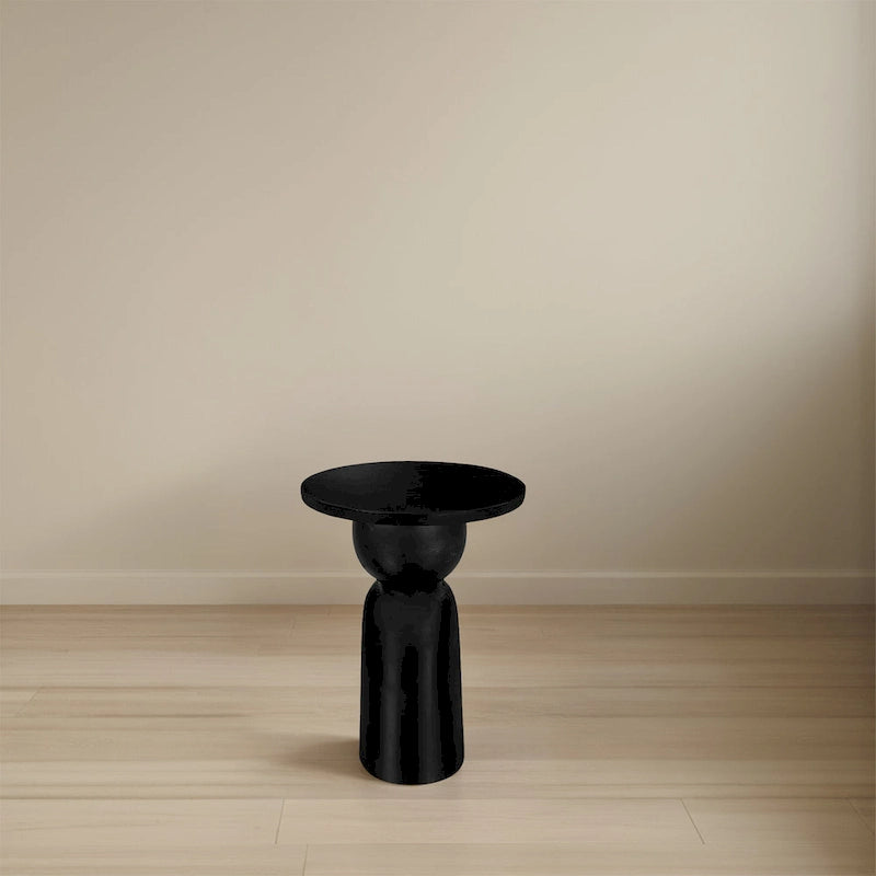 Table d'appoint ronde en bois de manguier de 30,5 cm avec pied tourné, noir mat