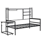 Lit de repos en métal avec bureau mobile, étagères grillagées et portant, blanc / noir, simple / double