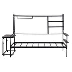 Lit de repos en métal avec bureau mobile, étagères grillagées et portant, blanc / noir, simple / double