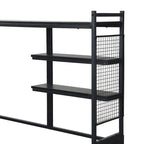 Lit de repos en métal avec bureau mobile, étagères grillagées et portant, blanc / noir, simple / double