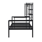 Lit de repos en métal avec bureau mobile, étagères grillagées et portant, blanc / noir, simple / double