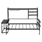Lit de repos en métal avec bureau mobile, étagères grillagées et portant, blanc / noir, simple / double