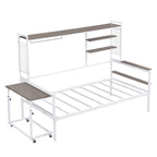 Lit de repos en métal avec bureau mobile, étagères grillagées et portant, blanc / noir, simple / double