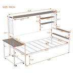 Lit de repos en métal avec bureau mobile, étagères grillagées et portant, blanc / noir, simple / double