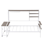 Lit de repos en métal avec bureau mobile, étagères grillagées et portant, blanc / noir, simple / double