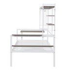 Lit de repos en métal avec bureau mobile, étagères grillagées et portant, blanc / noir, simple / double