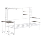 Lit de repos en métal avec bureau mobile, étagères grillagées et portant, blanc / noir, simple / double