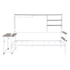 Lit de repos en métal avec bureau mobile, étagères grillagées et portant, blanc / noir, simple / double