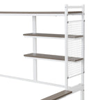 Lit de repos en métal avec bureau mobile, étagères grillagées et portant, blanc / noir, simple / double