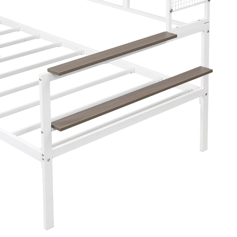 Lit de repos en métal avec bureau mobile, étagères grillagées et portant, blanc / noir, simple / double