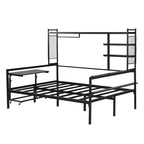 Lit de repos en métal avec bureau mobile, étagères grillagées et portant, blanc / noir, simple / double