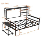 Lit de repos en métal avec bureau mobile, étagères grillagées et portant, blanc / noir, simple / double