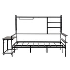 Lit de repos en métal avec bureau mobile, étagères grillagées et portant, blanc / noir, simple / double