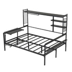 Lit de repos en métal avec bureau mobile, étagères grillagées et portant, blanc / noir, simple / double