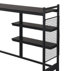 Lit de repos en métal avec bureau mobile, étagères grillagées et portant, blanc / noir, simple / double
