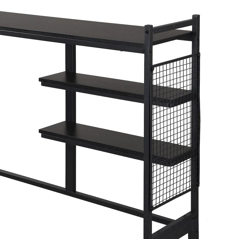 Lit de repos en métal avec bureau mobile, étagères grillagées et portant, blanc / noir, simple / double