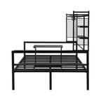 Lit de repos en métal avec bureau mobile, étagères grillagées et portant, blanc / noir, simple / double