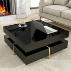 Table basse laquée avec 4 tiroirs, Noir / Blanc