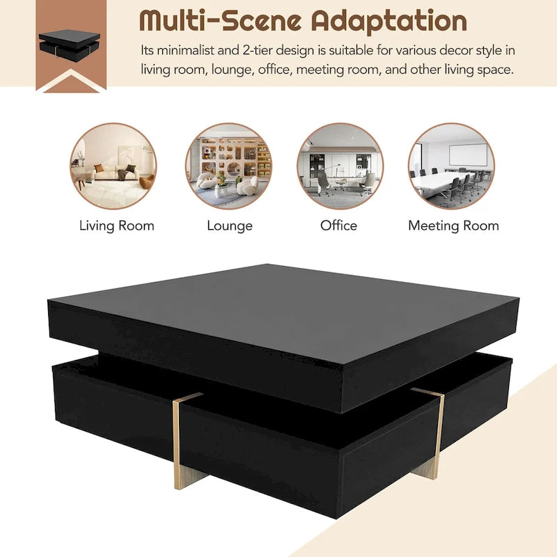 Table basse laquée avec 4 tiroirs, Noir / Blanc