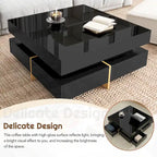 Table basse laquée avec 4 tiroirs, Noir / Blanc