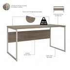 Bureau informatique de 60 po avec pattes en métal et gestion des câbles, hickory moderne / noyer noir / gris platine / gris orage / blanc